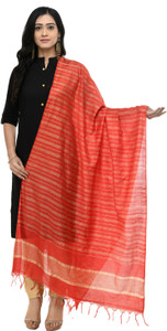 A R SILK Pure Cotton Striped Women Dupatta
