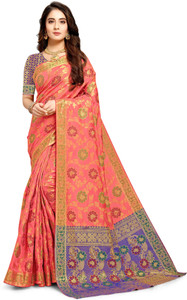 COSBILA FASHION प्रिंटेड बनारसी सिल्क ब्लेंड, जैकर्ड साड़ी