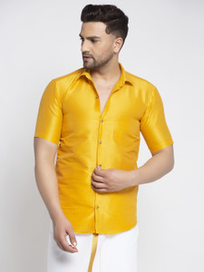 kaifoo Men Solid Festive Yellow Shirt