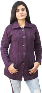 Hautemoda Striped Collared Neck Casual Women Purple Sweater