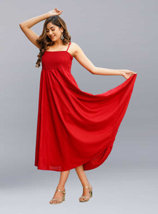 FANCIFY Women Gown Maroon Midi/Calf Length Dress