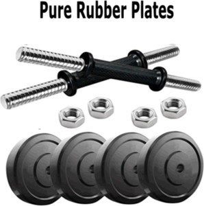 HASHTAG FITNESS 10 kg 10kg rubber plates with 2pcs dumbbell rod with chrome bolts Home Gym Combo