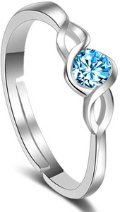 Om Jewells Curvy Solitaire Finger ring Brass Cubic Zirconia Rhodium Plated Ring