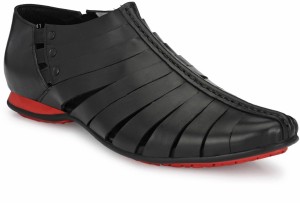 Hitz Black Leather Slip-On Shoes Men Black Sandals