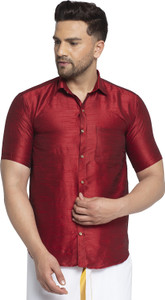BANHUSSAIN Men Solid Casual Maroon Shirt