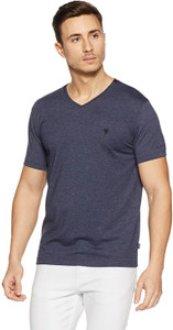 VAN HEUSEN Solid Men V Neck Grey T-Shirt
