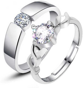 MEENAZ Stainless Steel, Stone, Brass, Copper, Sterling Silver, Silver Cubic Zirconia, Diamond, Crystal Silver, Platinum, Rhodium Plated Ring Set