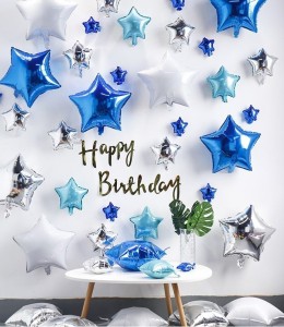 BashNSplash Solid Happy Birthday Blue with Silver & Blue Star Foil Balloons (PACK OF 25) Balloon