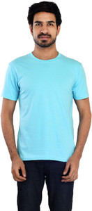 Clothe Funn Solid Men Round Neck Light Blue T-Shirt