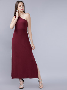 Tokyo Talkies Women Maxi Maroon Midi/Calf Length Dress