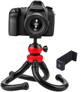Gentle e kart ® 12 Inch Tripod with Flexible Stand, Octopus Camera Tripod Bundle with 360 Degree Detachable Ball Head and Mobile Phone Holder for Mobile Phones and Camera, DSLR and GoPro Tripod (Black-Red) Tripod