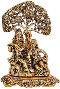 LAMANSH Gold Plated Metal Handicraft Lord Radha Krishna Tree Idols Hindu God Krishna Ji Murti for Home Temple Puja and for Home Office Shop Decorative God Idols Showpiece / Radha-krishna Idol / Gifting Showpiece / Showpiece / Radha Krishna Showpiece / Radha Krishna idol / God Idols / God Statue / Decorative Showpiece  -  13 cm