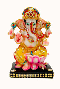 Buji Handicraft Ganesh Ji Idol Ganesha Murti Statue for Pooja Room Puja Mandir Temple Home Gift Decorative Showpiece - 17 cm
