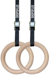Shopoflux Gymnastic Wooden Rings with Heavy Duty Adjustable Strap | Roman Rings Perfect for Calisthenics Competition and Conditioning Training Pilates Ring