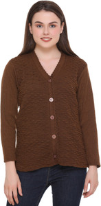 eWools Self Design V Neck Casual Women Brown Sweater