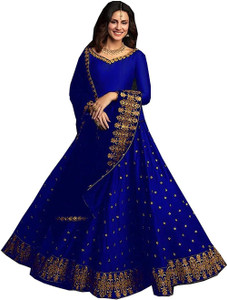 वीमेन वेड एम्ब्रॉइडर्ड सेमी स्टिच्ड लेहंगा और क्रॉप टॉप