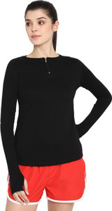 Ap'pulse Solid Women Henley Neck Black T-Shirt
