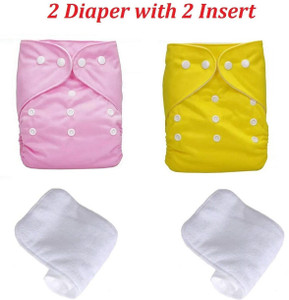 Playalong Reusable Cloth Diaper, Washable Adjustable Infants Nappy with  Insert- (0-24 Months, Pad Included) Pack/Combo of (2 Cloth Diaper+2