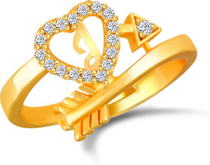 Kanak Jewels Kanak Jewels Cupid arrow "J" Letter alphabet rings for girls women girlfriend men boys Couples Stylish Heart love American diamond adjustable gifts lovers design brass cubic Zirconia Gold plated Ring Brass Cubic Zirconia Gold Plated Ring