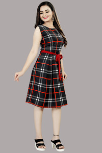 tanvi creation Women Fit and Flare Maroon Knee Length Dress