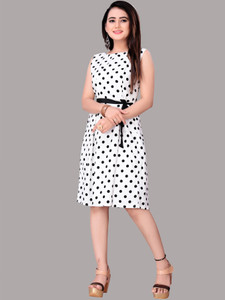 tanvi creation Women Fit and Flare White, Black Knee Length Dress
