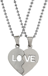 Shiv Jagdamba Valentine Day Gift Heart Shape Couple Pendant With Chain Sterling Silver Stainless Steel Pendant Set