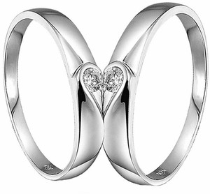 PEORA Silver Plated 2 Pcs His and Her Heart Shape Matching Promise Couple Rings for Lovers Wedding Engagement Band Valentine Gift Sets Jewellery for Men and Women Alloy Cubic Zirconia Silver Plated Ring Set