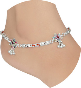 SHASHI ORNAMENTS Shashi Ornaments Women and Girls Silver Plated White Metal Payal Anklets Indian Traditional Ethnic Fashion Foot Jewellery Artificial Alloy Anklet