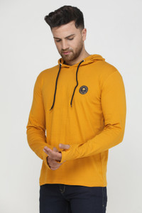 Wrath Solid Men Hooded Neck Yellow T-Shirt