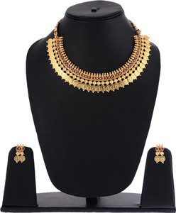 ZENEME Copper Gold-plated Red Jewellery Set
