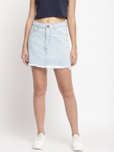 Belliskey Solid Women A-line Light Blue Skirt