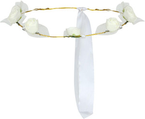 PARTY MIDLINKERZ White Flower Gracious Tiara/Crown Head Wrap for Wedding Party Beach for Women Girls Hair Band