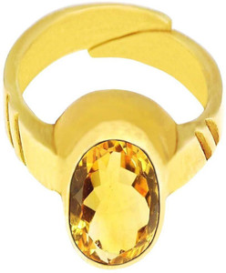 Takshila Gems Natural Yellow Topaz Stone Ring Lab Certified Adjustable Ring in Panchdhatu (5 Metals) Sunela Stone Ring (7.25 Ratti / 6.52 Carat) Stone Topaz Ring