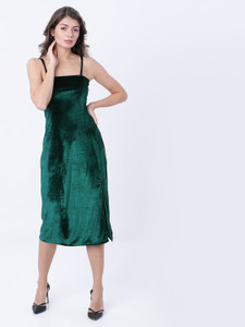 Tokyo Talkies Women A-line Dark Green Below Knee Dress