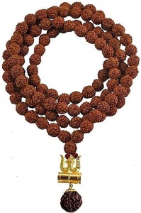 Gokulshoppe Shiva Trisule Rudraksha Mala Ruby Gold-plated Plated Brass Chain Set