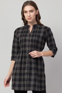 Hive91 Casual Checkered Women Grey Top