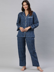 DIVENA Women Printed Blue Night Suit Set