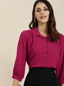 all about you Women Solid Casual Purple Shirt