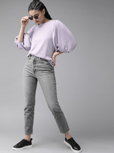 Roadster Casual 3/4 Sleeve Solid Women Purple Top