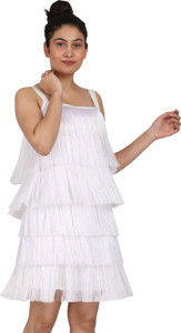 Misverse Women Layered White Above Knee/Mid Thigh Length Dress