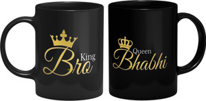 WINGS MART "Bro Bhabhi" Printed Coffee/ Tea Ceramic- 11Oz Gift for Anniversary, Birthday Husband, Couple, Friends, Lover, Brother, beautiful, Couple, Best gift Set of 2s Ceramic Coffee Mug