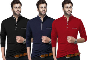 Jangoboy Solid Men Henley Neck Multicolor T-Shirt