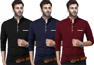 Jangoboy Solid Men Henley Neck Multicolor T-Shirt