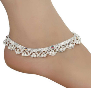 TANISHKA CREATIONS White Metal -Silver Plated Fancy Anklet / Payal Indian Traditional Ethnic Artifical Fashion Foot Jewellery Alloy Anklet