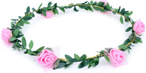 PARTY MIDLINKERZ Pink Flower Gracious Tiara/Crown Head Wrap for Wedding Party Beach for Women Girls Hair Band