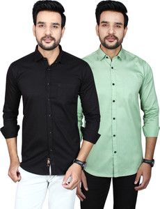 Liza Martin Men Solid Casual Black, Light Green Shirt