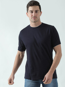 THE EG STORE Solid Men Round Neck Dark Blue T-Shirt