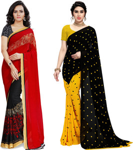 kashvi sarees Printed, Graphic Print, Polka Print Daily Wear Georgette Saree