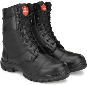 FRANZO Genuine leather combat army para boot for man (Black) Boots For Men