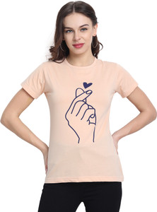 चोज़ी महिलाओं के लिए गोल गला प्रिंटेड बेज टी-शर्ट